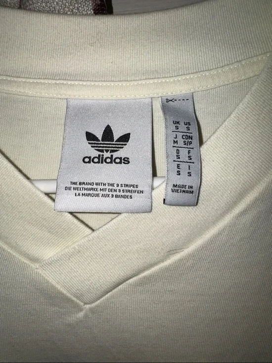 adidas Men’s Loose Fot Cream V-Neck Tee with Subtle Trefoil Embroidery - Picture 3 of 4